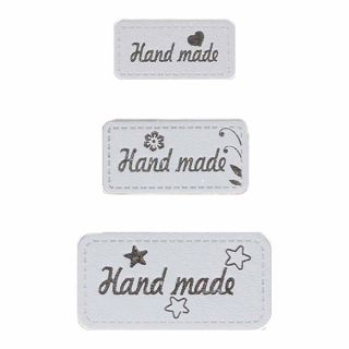 Applikation - Label - Lederimitat - Set - 3x Hand made - hellgrau