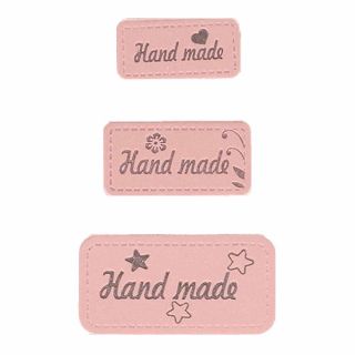 Applikation - Label - Lederimitat - Set - 3x Hand made - rosa