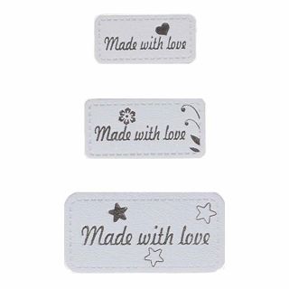 Applikation - Label - Lederimitat - Set - 3x  Made with love - hellgrau