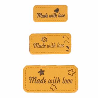 Applikation - Label - Lederimitat - Set - 3x Made with love - ocker