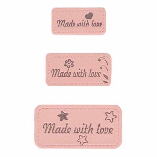 Applikation - Label - Lederimitat - Set - 3x Made with love - rosa