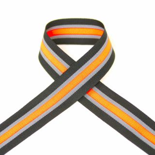 Ripsband - 25 mm - Streifen - orange-grau-schwarz