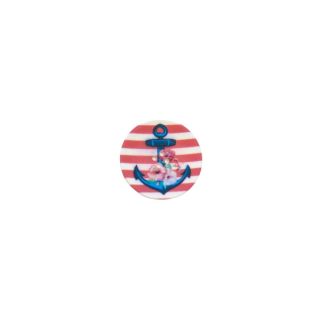 4-Loch-Knopf - Blumen-Anker - rot -weiß - 34 mm
