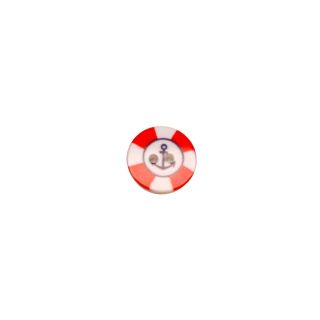 2-Loch-Knopf - Rettungsring - rot - weiß - 15 mm 