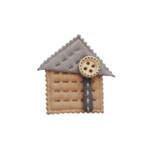 4-Loch-Knopf - Häuschen - grau - beige - gelb - 38 mm 