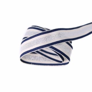 Ripsband - 25 mm - Streifen - silber-navy