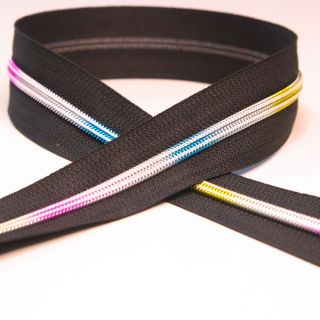 AY - Spiral - Reißverschluss - Metallic - Regenbogen - 5 mm - Meterware - schwarz/bunt