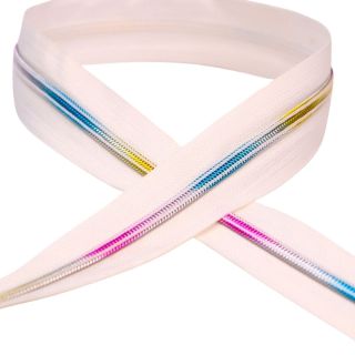 AY - Spiral - Reißverschluss - Metallic - Regenbogen - 5 mm - Meterware - weiß/bunt