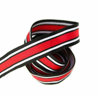 Elastikband - Streifen - 30 mm - schwarz-rot-weiss