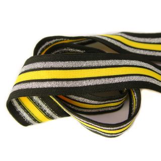 Elastikband - Streifen - Lurex - 30 mm - gelb-silber-schwarz