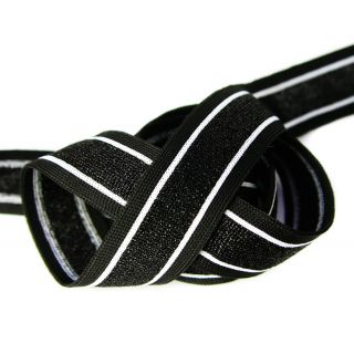 Elastikband - Streifen - Lurex - 30 mm - schwarz-weiss