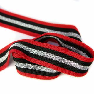 Elastikband - Streifen - Lurex - 30 mm - rot-schwarz-silber