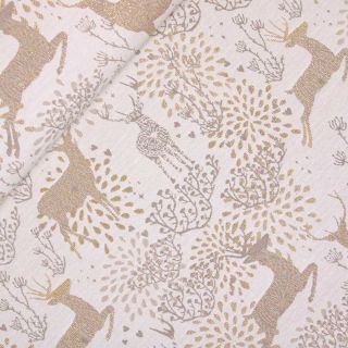 Dekostoff - Jacquard Lurex - Weihnachten - Hirsch creme