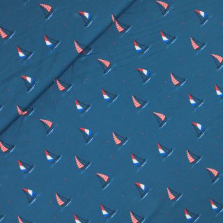 Baumwolljersey - Boote - blau