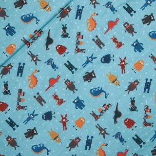 Baumwolljersey - Monster, Dinos, Kuscheltiere - petrol