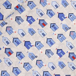Baumwolle - martime Häuschen - blau