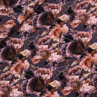 Baumwolljersey - Rosen und Geometrie - violett, rosa