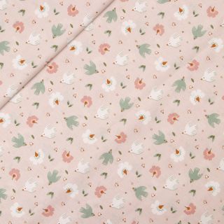 Baumwolle - bedruckt -kleine Taube - weiss - rosa - lindgrün