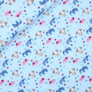 Baumwolljersey - bunte Elefanten - hellblau