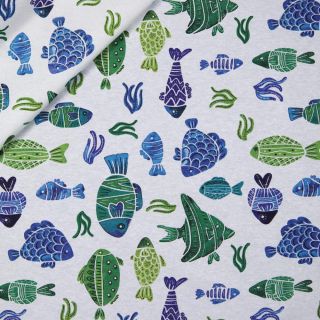 Dekostoff - Fische - grün - blau  