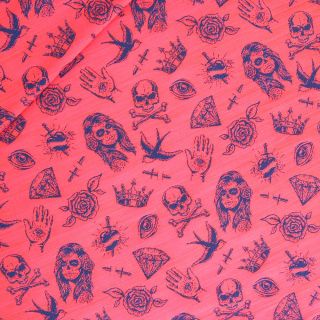 Dekostoff - Jacquard - Skulls and Bones - neonorange