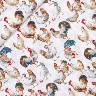 Baumwolle - glückliche Hühner - weiss