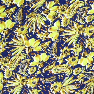 Baumwolljersey - Paisley und Blumen - blau