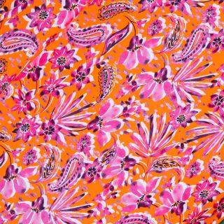 Baumwolljersey - Paisley und Blumen - orange