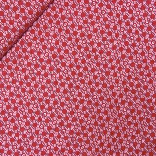 Baumwolle - Popeline - Hexagon mit Blume - rot
