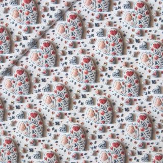 Baumwolle - Popeline - 3D - Häkelherzen - beige