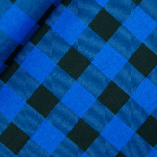 Baumwolle - Blusenstoff - Flanell - Karo - royalblau - schwarz