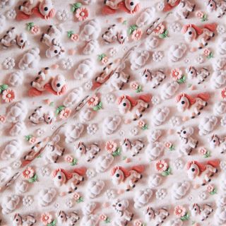 Baumwolljersey - 3D - kleine Pferdchen - natur - braun