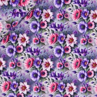 French Terry - 3D - Blumenwiese - lila - pink