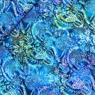 Patchwork - Baumwolle - handgebatikt - Ornament - blau, bunt
