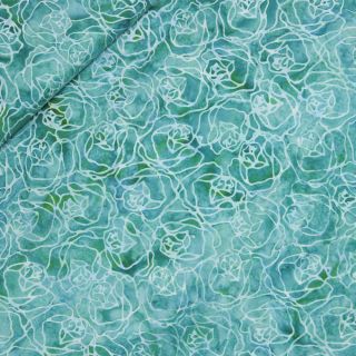 Patchwork - Baumwolle - handgebatikt - Blumenornament - mint