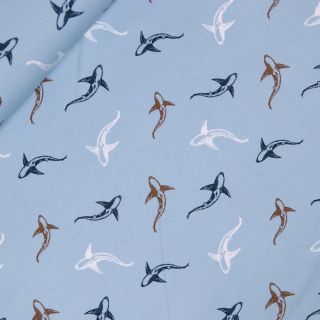Baumwolljersey - kleine Haie - hellblau