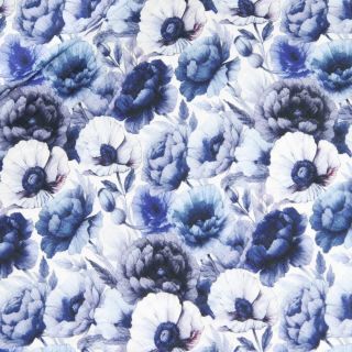 Baumwoll - Musselin - Blumenstrauß - blau 
