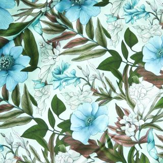 Seidenstretch - Anemonen - türkisblau  