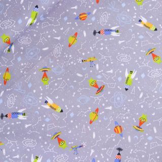 Baumwolle - Popeline -  Weltraumträume  - grau 