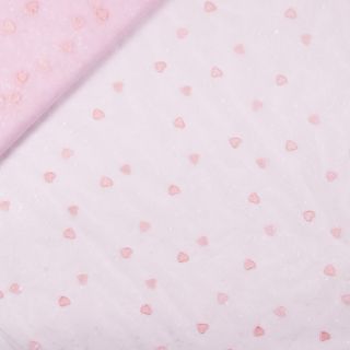 Softtüll - leicht - gesticktes Herz mit Holoeffekt- rosa