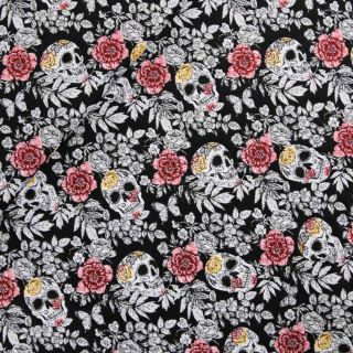 Deko - Jacquard - Flower Skull  - schwarz