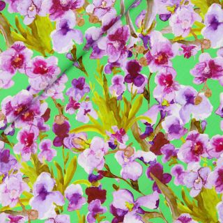 Baumwolljersey - bunte Orchideen - grün