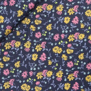 Baumwolljersey - Blumen - navy