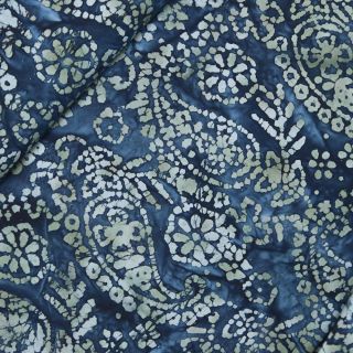 Baumwolle - Batik - Blüten - jeansblau