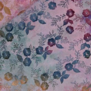 Baumwolle - Batik - bestickt - 3D - pastell