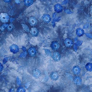 Baumwolle - Batik - bestickt - 3D - blau