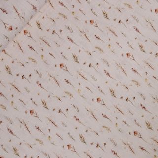 Baumwoll - Musselin -  florales Muster - creme/weiß 