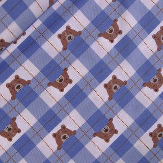 Baumwolle - Flanell - Karo - Bär - hellbalu 