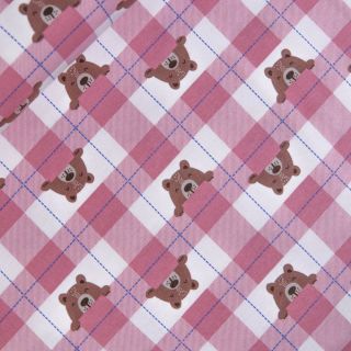 Baumwolle - Flanell - Karo - Bär - altrosa