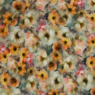 Viskose - Leinen - Blumen - grün 